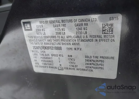 2015 Chevrolet Equinox 1Lt z USA, uszkodzony, nr VIN 2GNFLFEK8F6318888